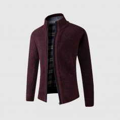 Mens Rib-Knit Zip Front Stand Collar Casual Cotton