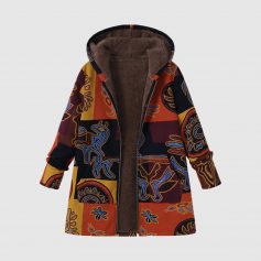 Printed Hooded Pockets Plus Size Coat for Women